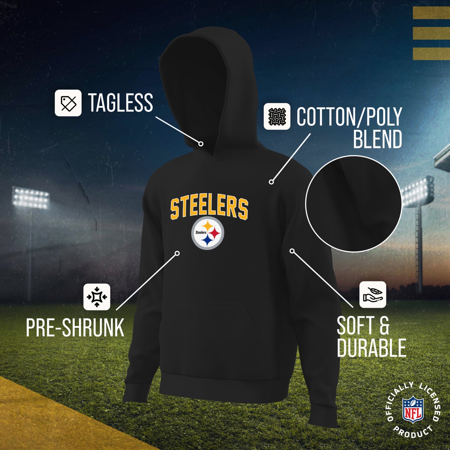 Pittsburgh Steelers NFL Youth Home Team Hoodie- Kids Hooded Sweatshirt - Black