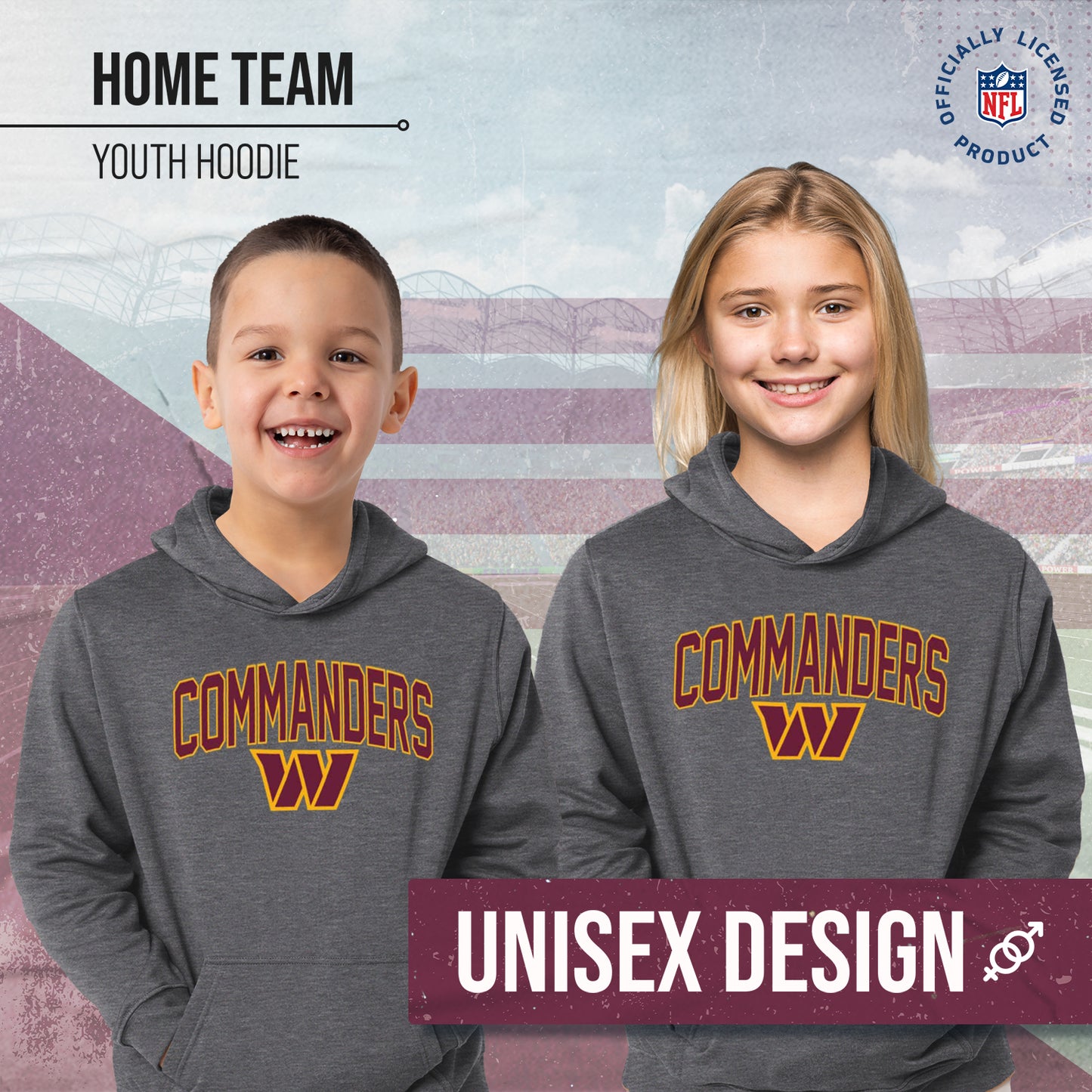 Washington Commanders NFL Youth Home Team Hoodie- Kids Hooded Sweatshirt - Sport Gray
