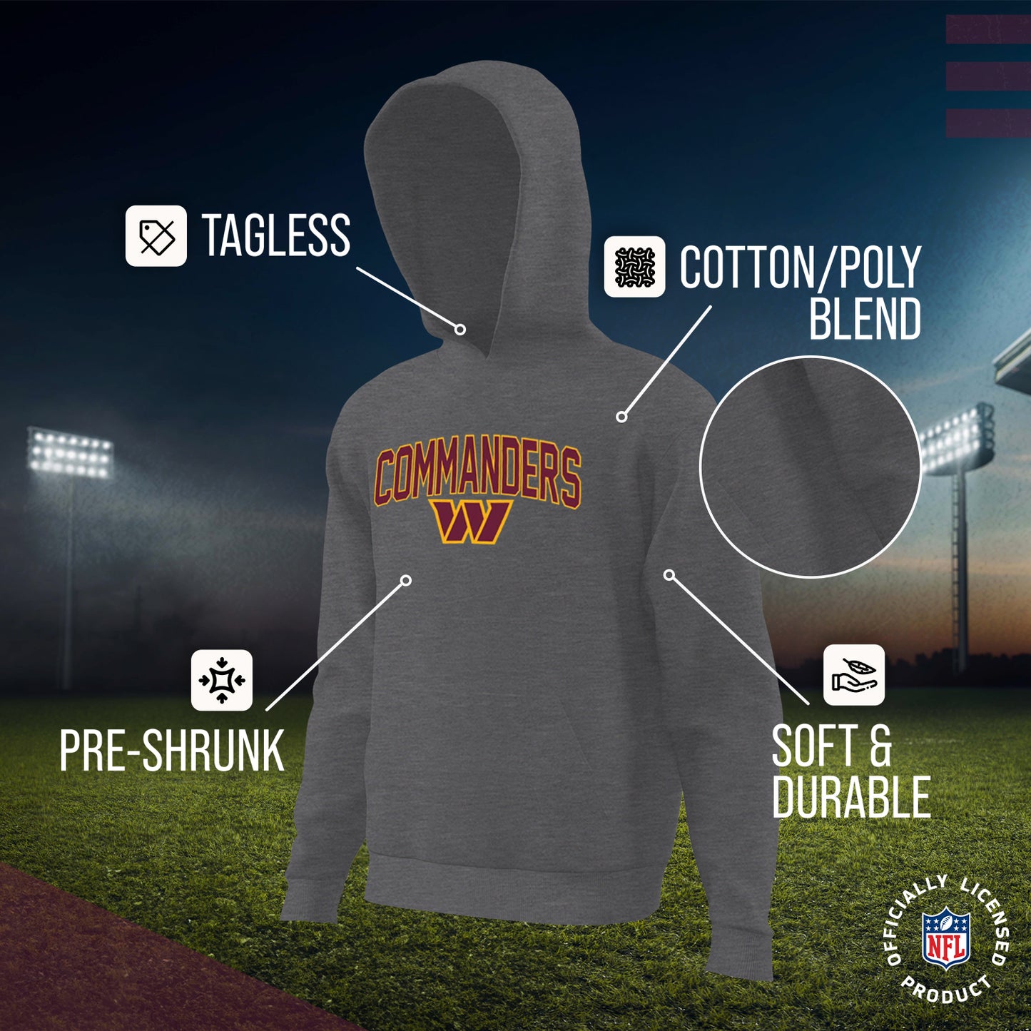 Washington Commanders NFL Youth Home Team Hoodie- Kids Hooded Sweatshirt - Sport Gray