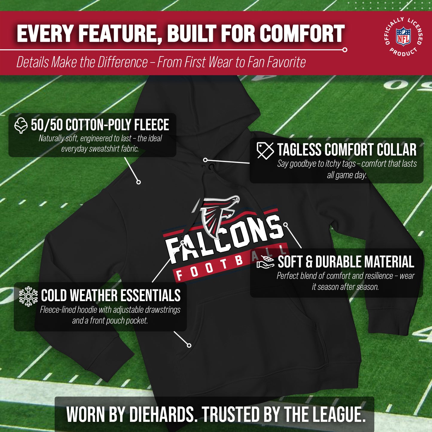 Atlanta Falcons NFL Adult True Fan Hooded Charcoal Sweatshirt - Charcoal
