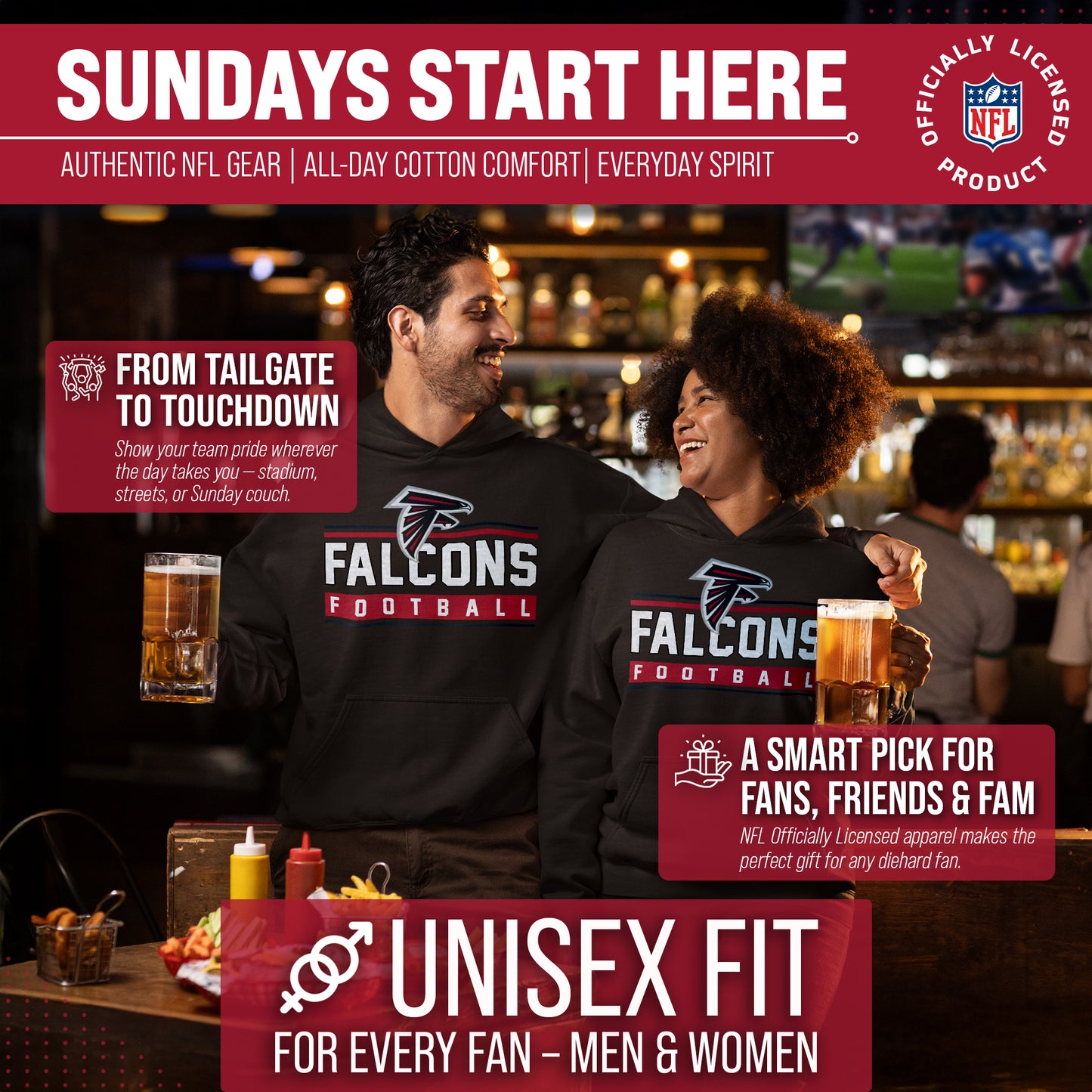 Atlanta Falcons NFL Adult True Fan Hooded Charcoal Sweatshirt - Charcoal