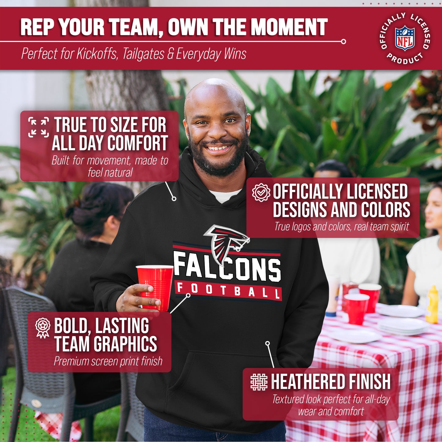 Atlanta Falcons NFL Adult True Fan Hooded Charcoal Sweatshirt - Charcoal