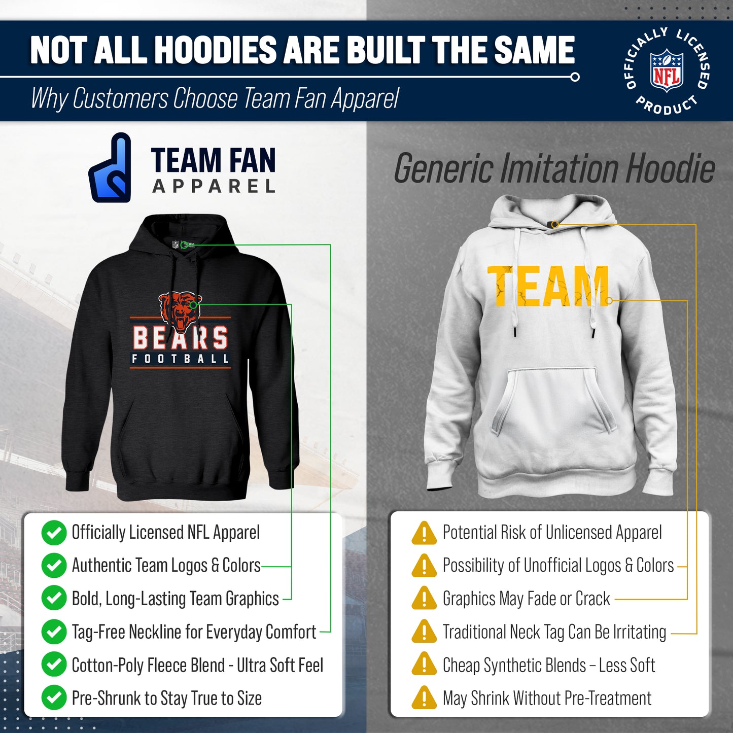 Chicago Bears NFL Adult True Fan Hooded Charcoal Sweatshirt - Charcoal
