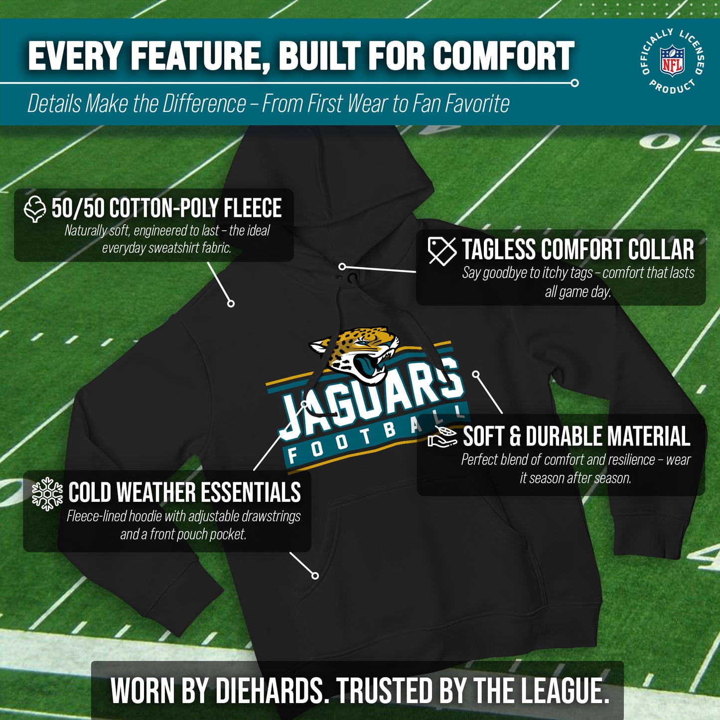 Jacksonville Jaguars NFL Adult True Fan Hooded Charcoal Sweatshirt - Charcoal