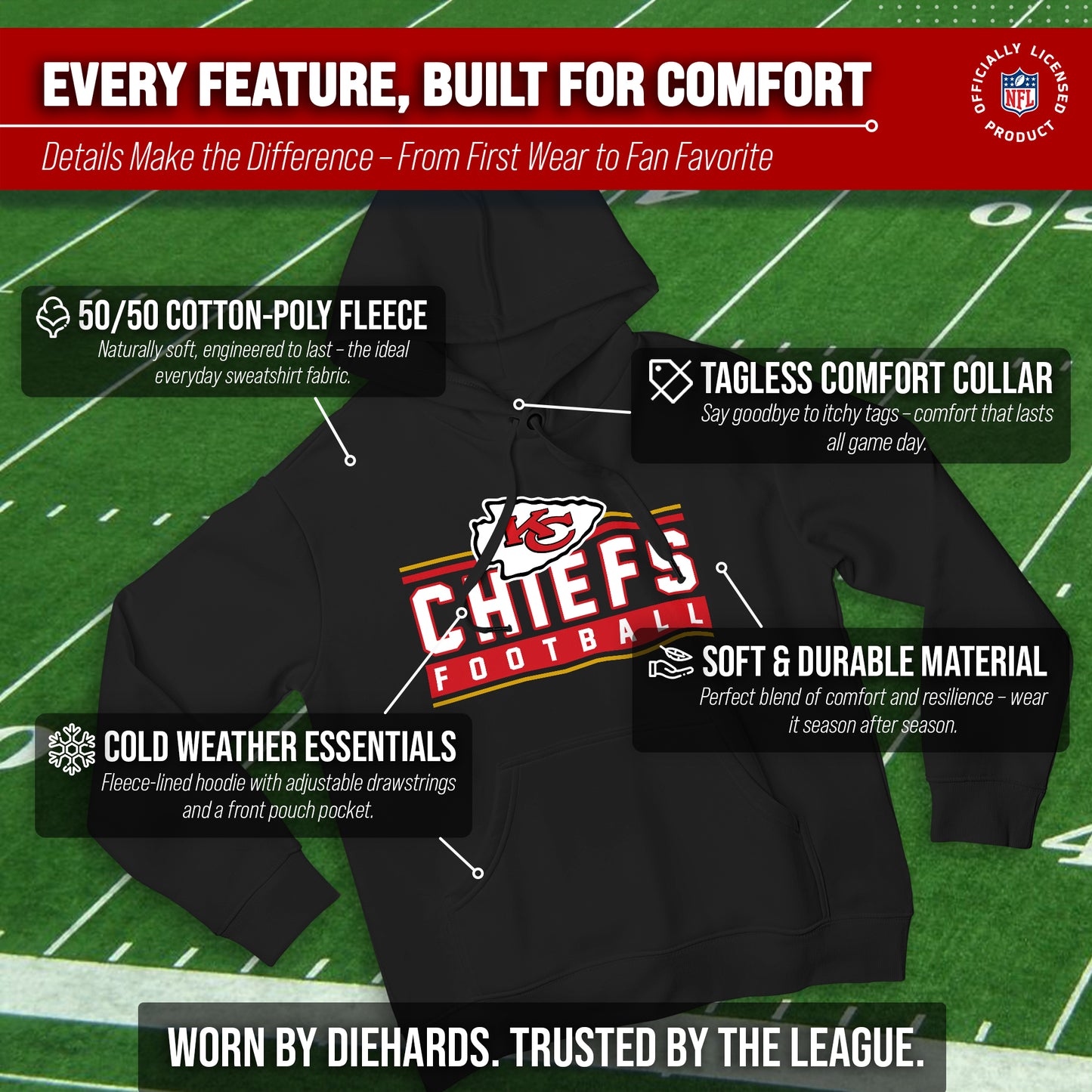 Kansas City Chiefs NFL Adult True Fan Hooded Charcoal Sweatshirt - Charcoal