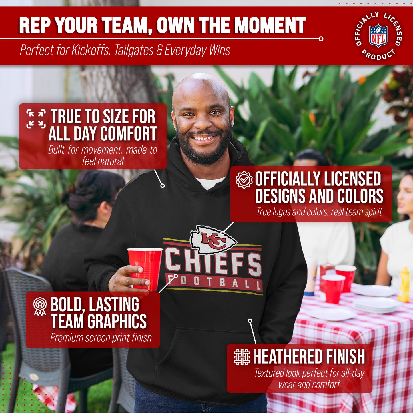Kansas City Chiefs NFL Adult True Fan Hooded Charcoal Sweatshirt - Charcoal