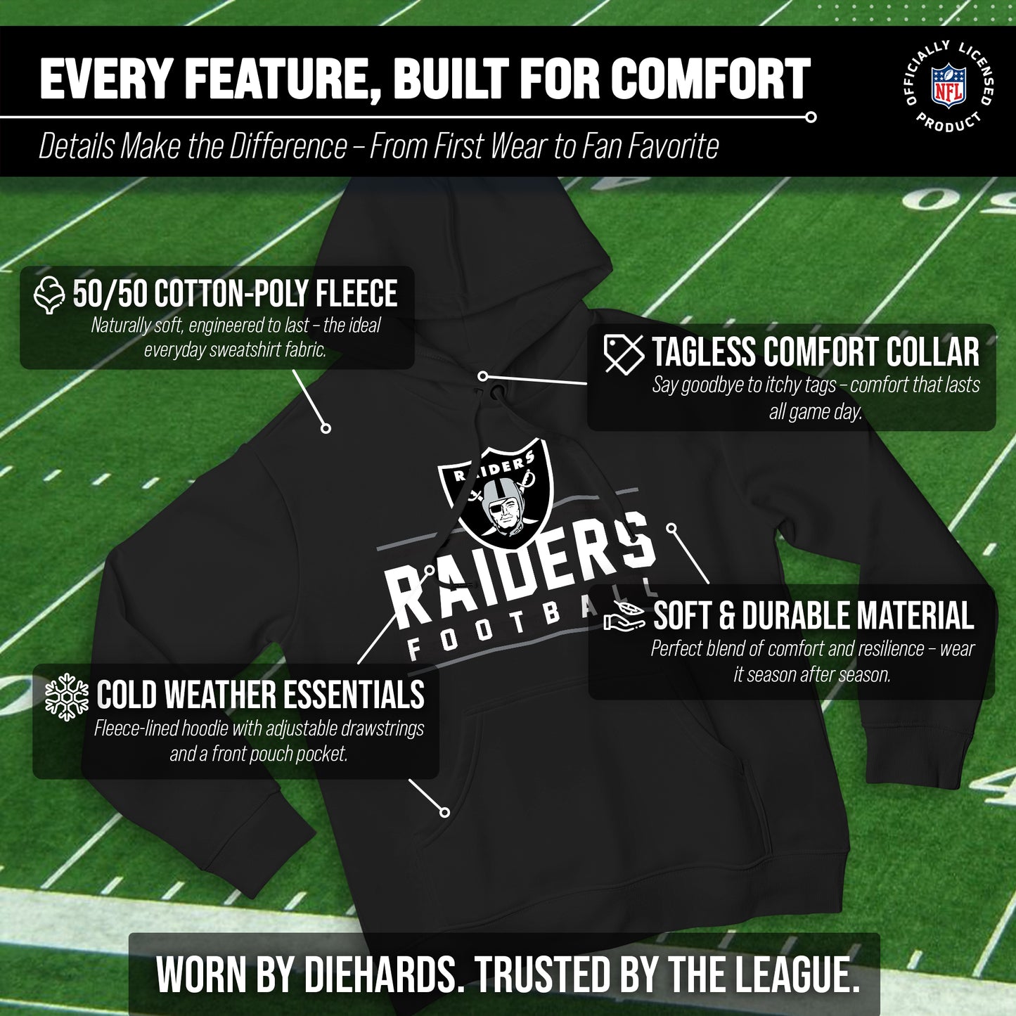 Las Vegas Raiders NFL Adult True Fan Hooded Charcoal Sweatshirt - Charcoal