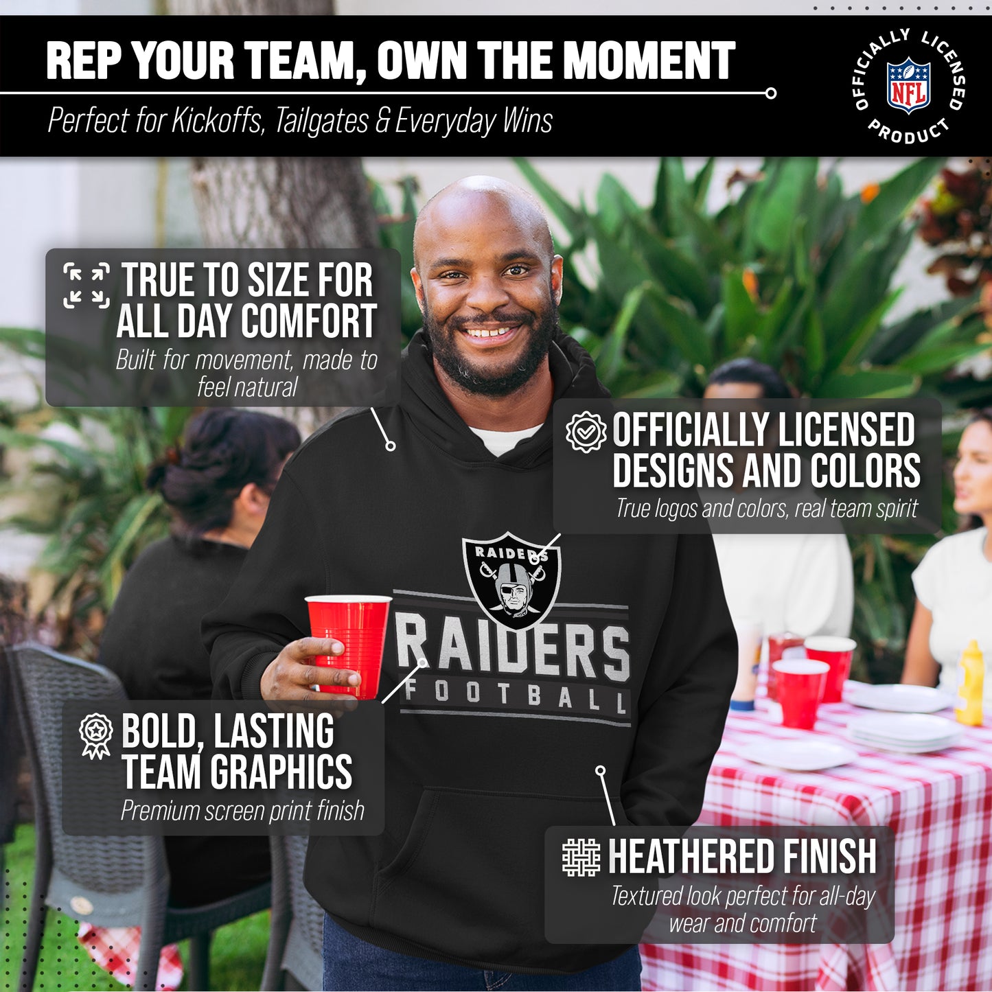 Las Vegas Raiders NFL Adult True Fan Hooded Charcoal Sweatshirt - Charcoal