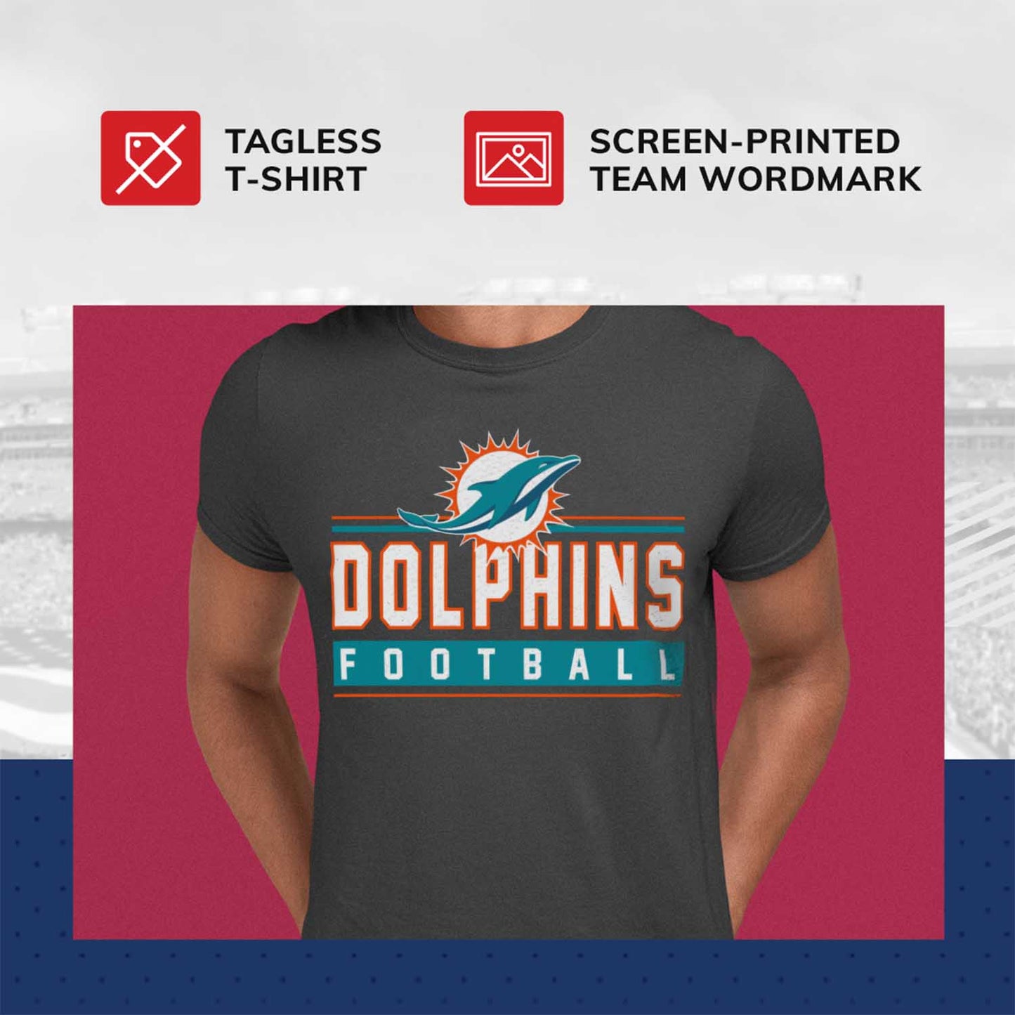 Miami Dolphins NFL Adult MVP True Fan T-Shirt - Charcoal