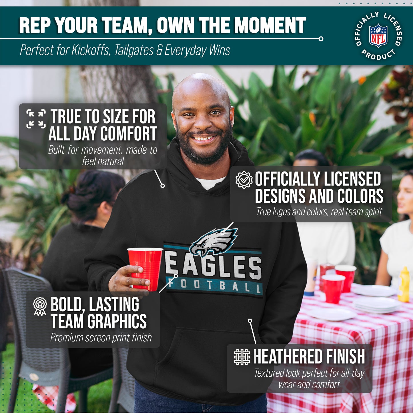 Philadelphia Eagles NFL Adult True Fan Hooded Charcoal Sweatshirt - Charcoal