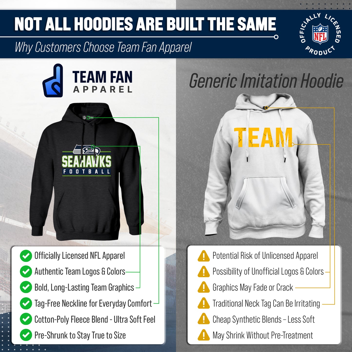 Seattle Seahawks NFL Adult True Fan Hooded Charcoal Sweatshirt - Charcoal