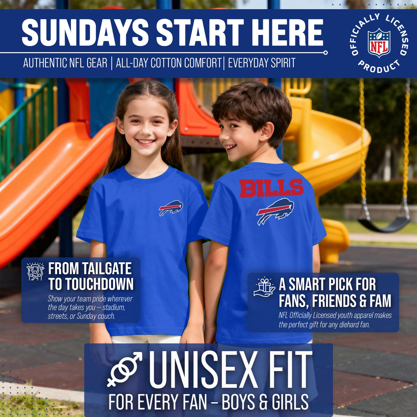 Buffalo Bills Team Fan Apparel NFL Youth Final Countdown Tee- Pro Football T-Shirt For Boys & Girls - Royal