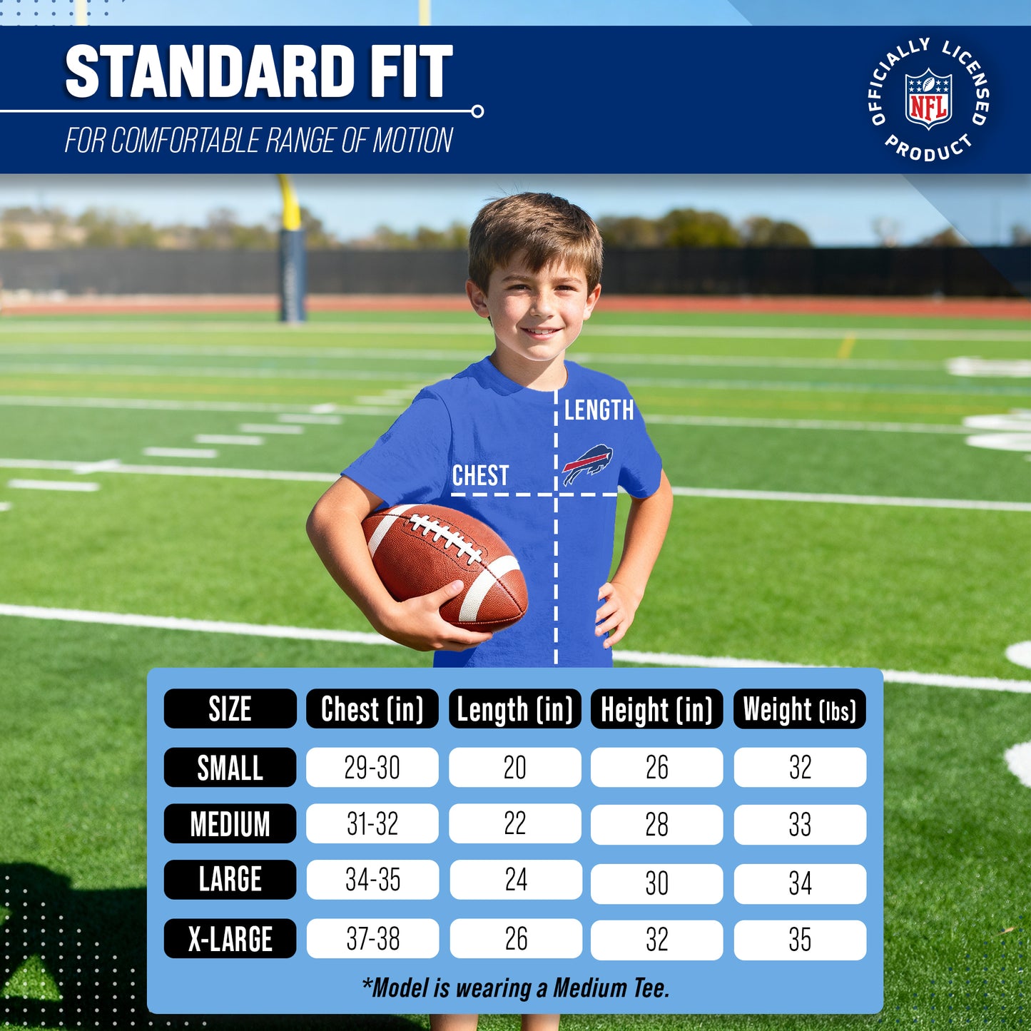 Buffalo Bills Team Fan Apparel NFL Youth Final Countdown Tee- Pro Football T-Shirt For Boys & Girls - Royal