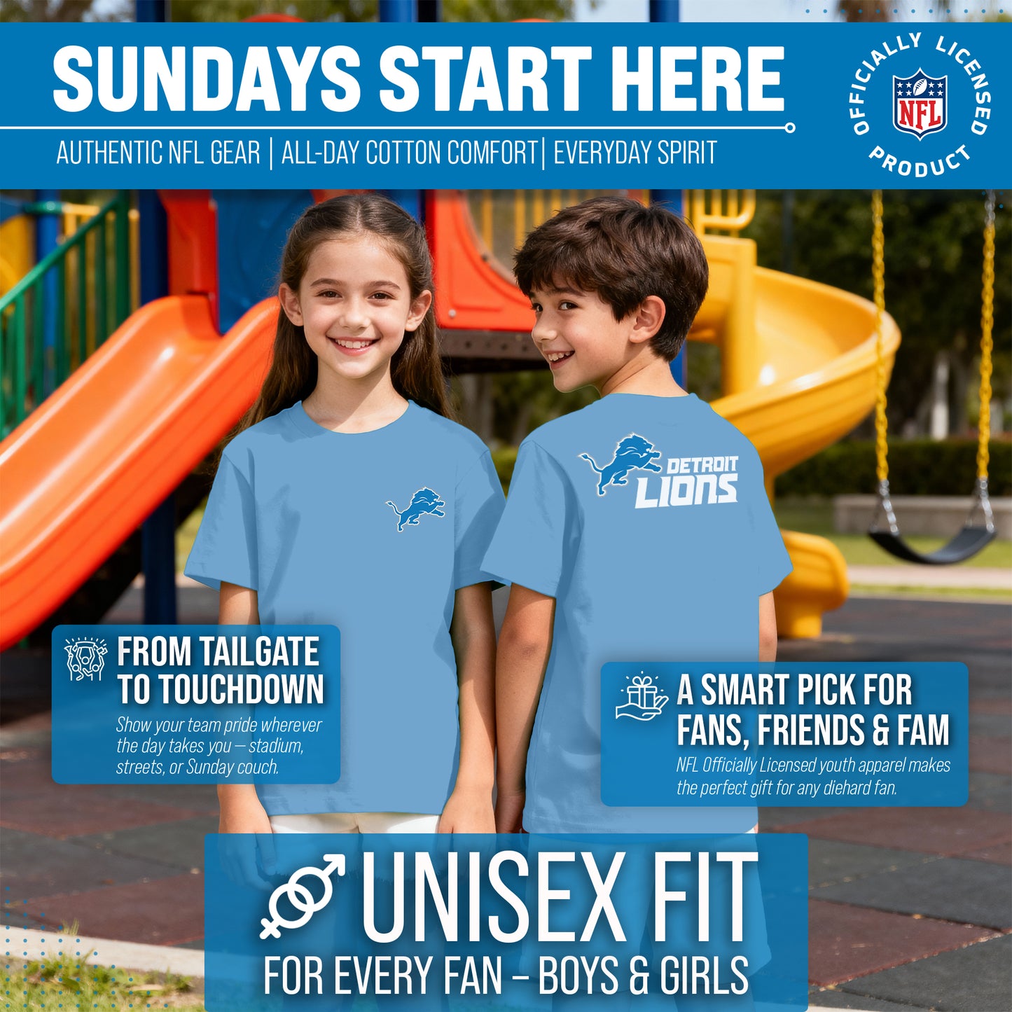 Detroit Lions Team Fan Apparel NFL Youth Final Countdown Tee- Pro Football T-Shirt For Boys & Girls - Blue