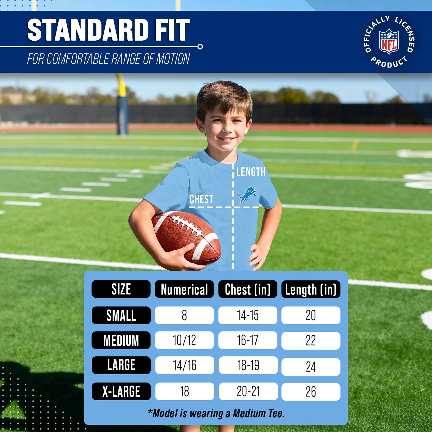 Detroit Lions Team Fan Apparel NFL Youth Final Countdown Tee- Pro Football T-Shirt For Boys & Girls - Blue