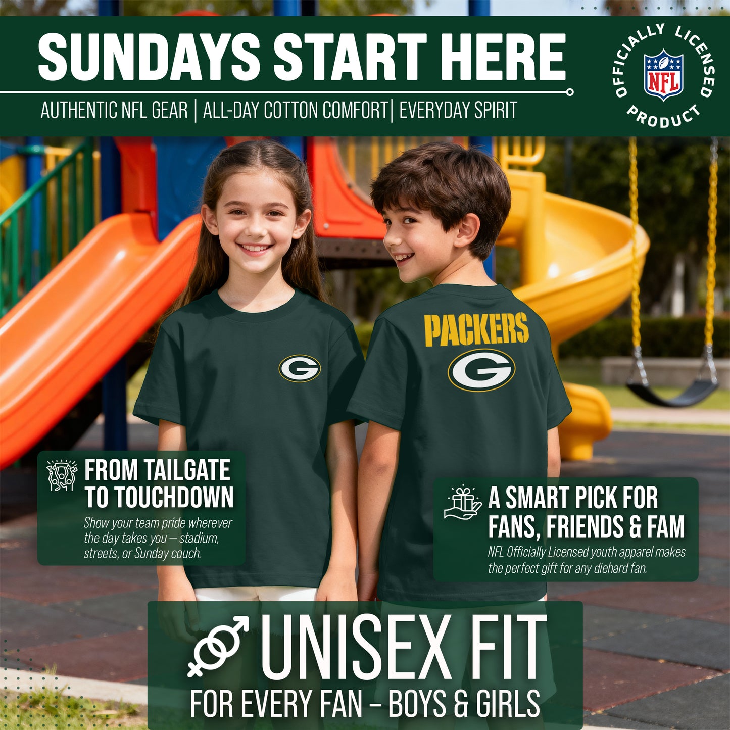 Green Bay Packers Team Fan Apparel NFL Youth Final Countdown Tee- Pro Football T-Shirt For Boys & Girls - Green