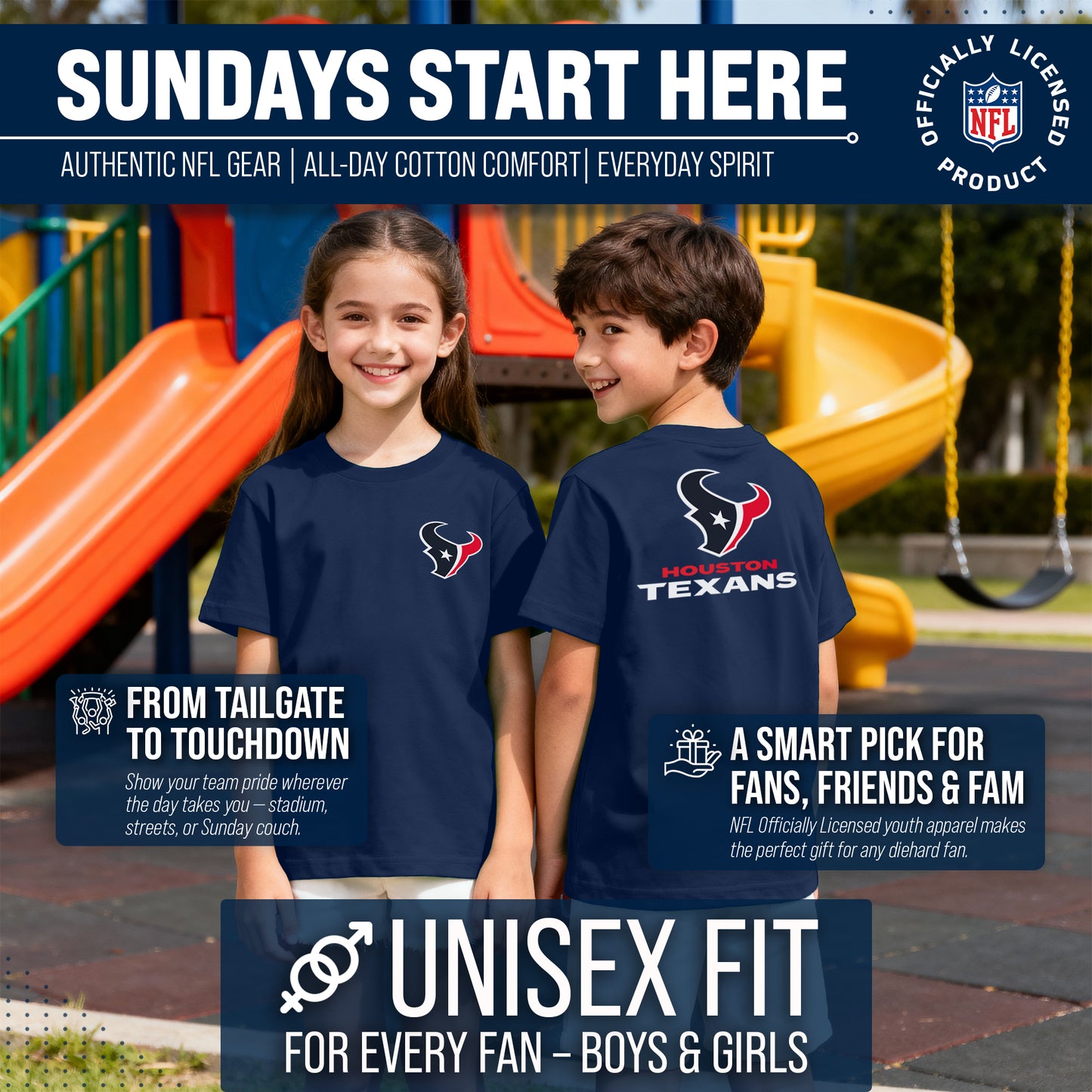 Houston Texans Team Fan Apparel NFL Youth Final Countdown Tee- Pro Football T-Shirt For Boys & Girls - Navy