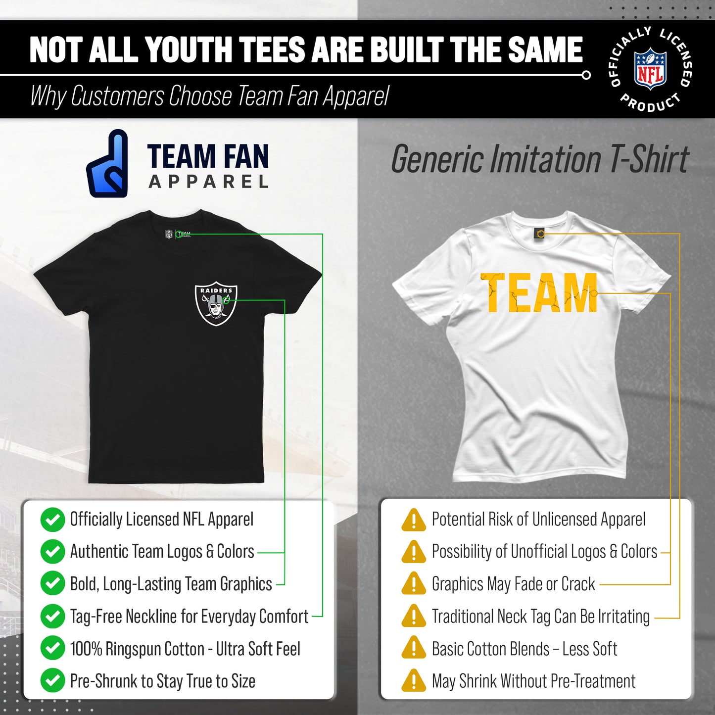 Las Vegas Raiders Team Fan Apparel NFL Youth Final Countdown Tee- Pro Football T-Shirt For Boys & Girls - Black