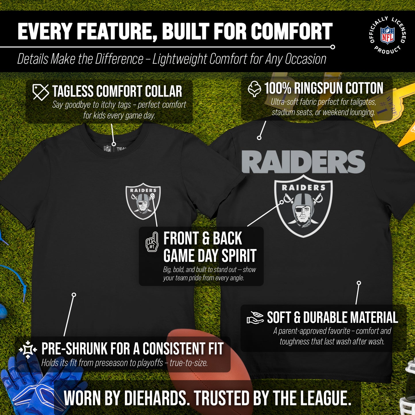 Las Vegas Raiders Team Fan Apparel NFL Youth Final Countdown Tee- Pro Football T-Shirt For Boys & Girls - Black