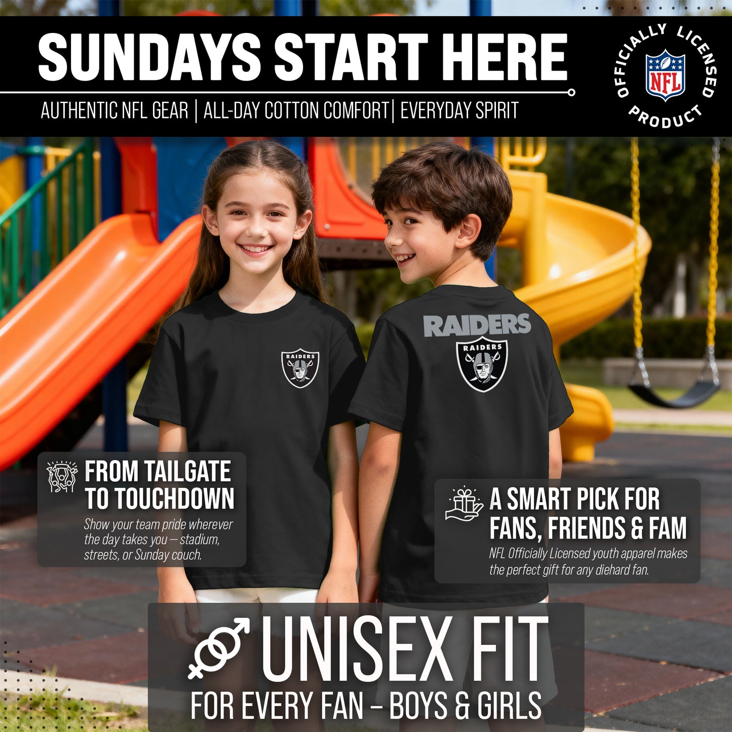 Las Vegas Raiders Team Fan Apparel NFL Youth Final Countdown Tee- Pro Football T-Shirt For Boys & Girls - Black