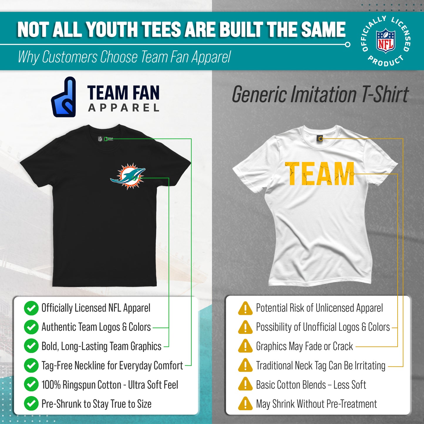Miami Dolphins Team Fan Apparel NFL Youth Final Countdown Tee- Pro Football T-Shirt For Boys & Girls - Black