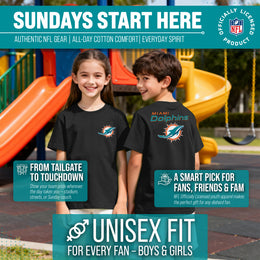 Miami Dolphins Team Fan Apparel NFL Youth Final Countdown Tee- Pro Football T-Shirt For Boys & Girls - Black