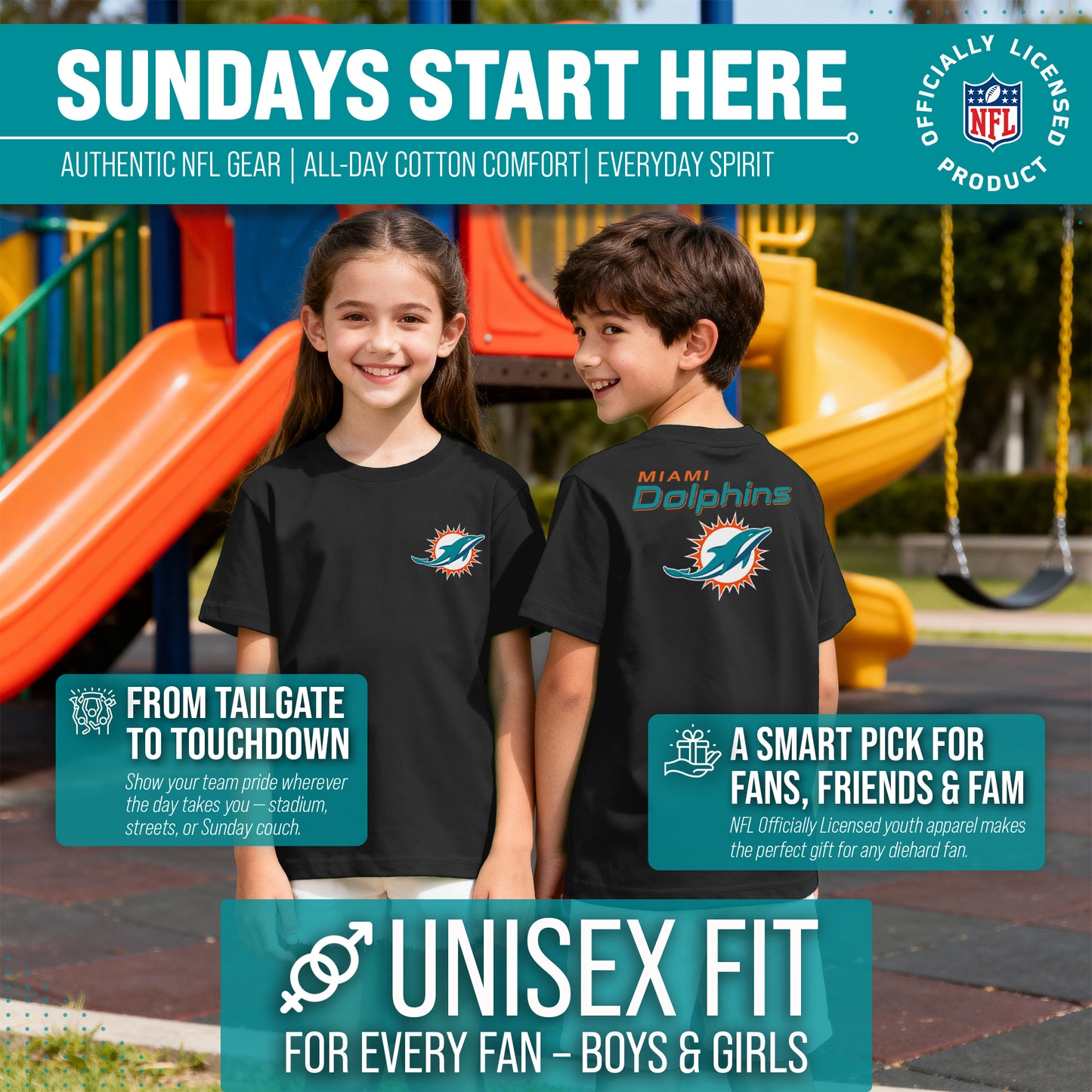 Miami Dolphins Team Fan Apparel NFL Youth Final Countdown Tee- Pro Football T-Shirt For Boys & Girls - Black