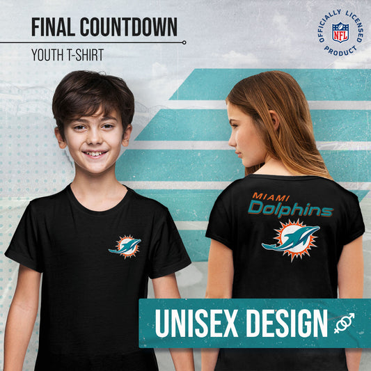 Miami Dolphins Team Fan Apparel NFL Youth Final Countdown Tee- Pro Football T-Shirt For Boys & Girls - Black