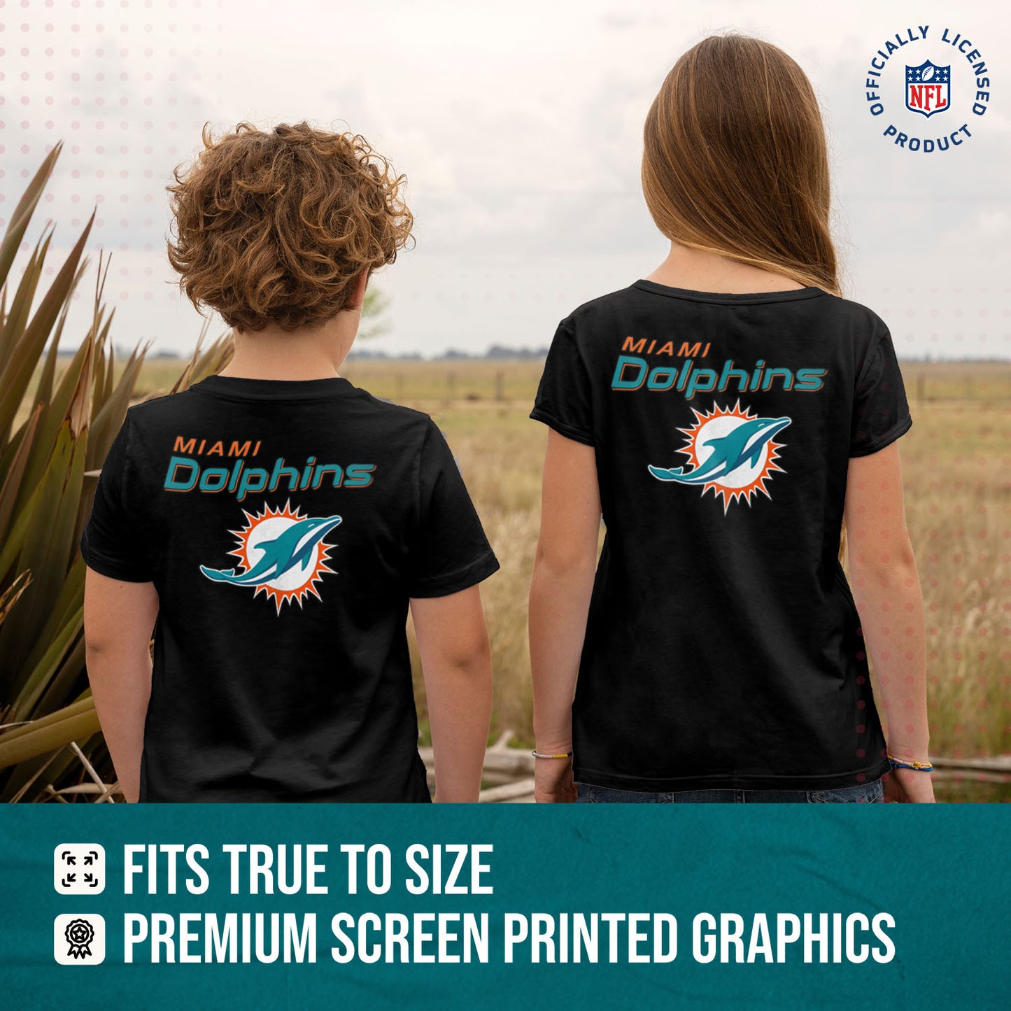 Miami Dolphins Team Fan Apparel NFL Youth Final Countdown Tee- Pro Football T-Shirt For Boys & Girls - Black
