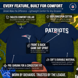 New England Patriots Team Fan Apparel NFL Youth Final Countdown Tee- Pro Football T-Shirt For Boys & Girls - Navy