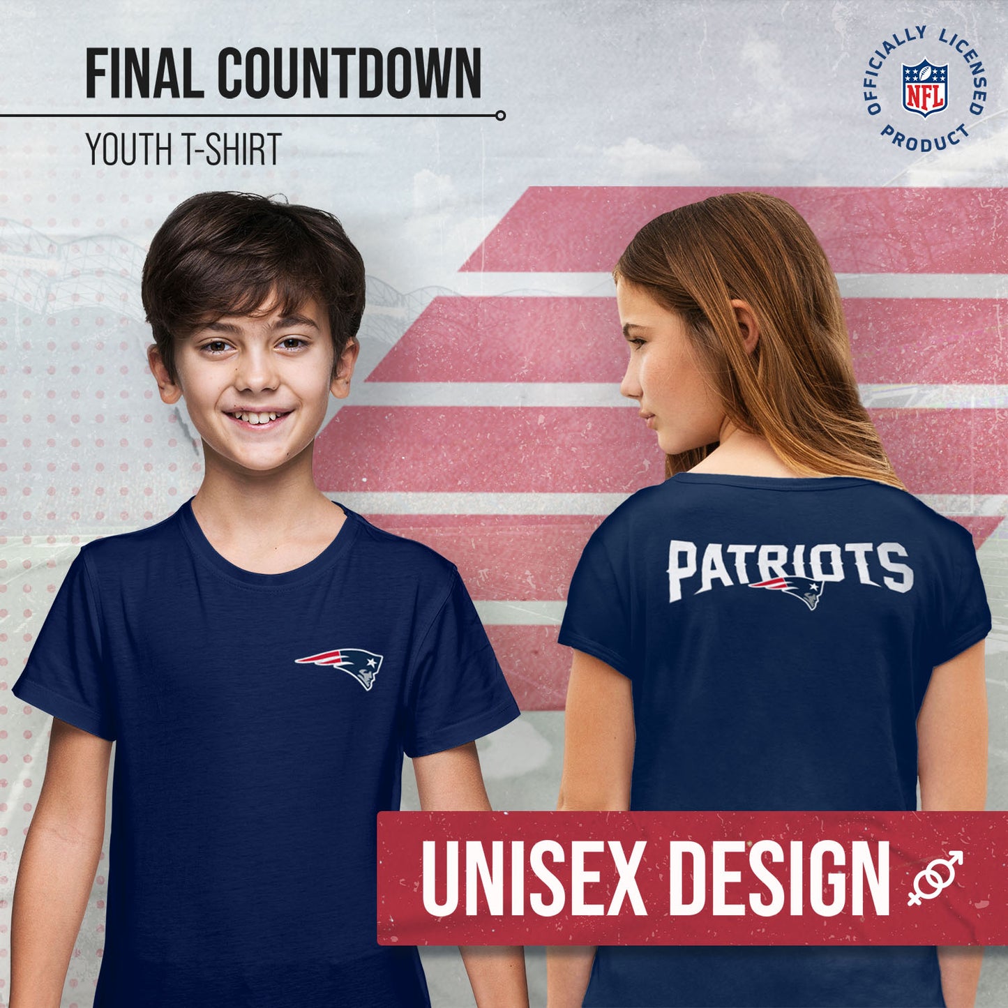 New England Patriots Team Fan Apparel NFL Youth Final Countdown Tee- Pro Football T-Shirt For Boys & Girls - Navy
