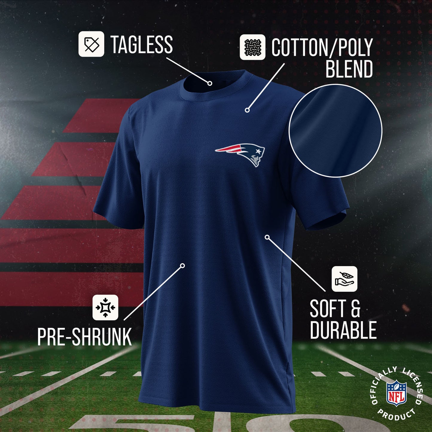 New England Patriots Team Fan Apparel NFL Youth Final Countdown Tee- Pro Football T-Shirt For Boys & Girls - Navy