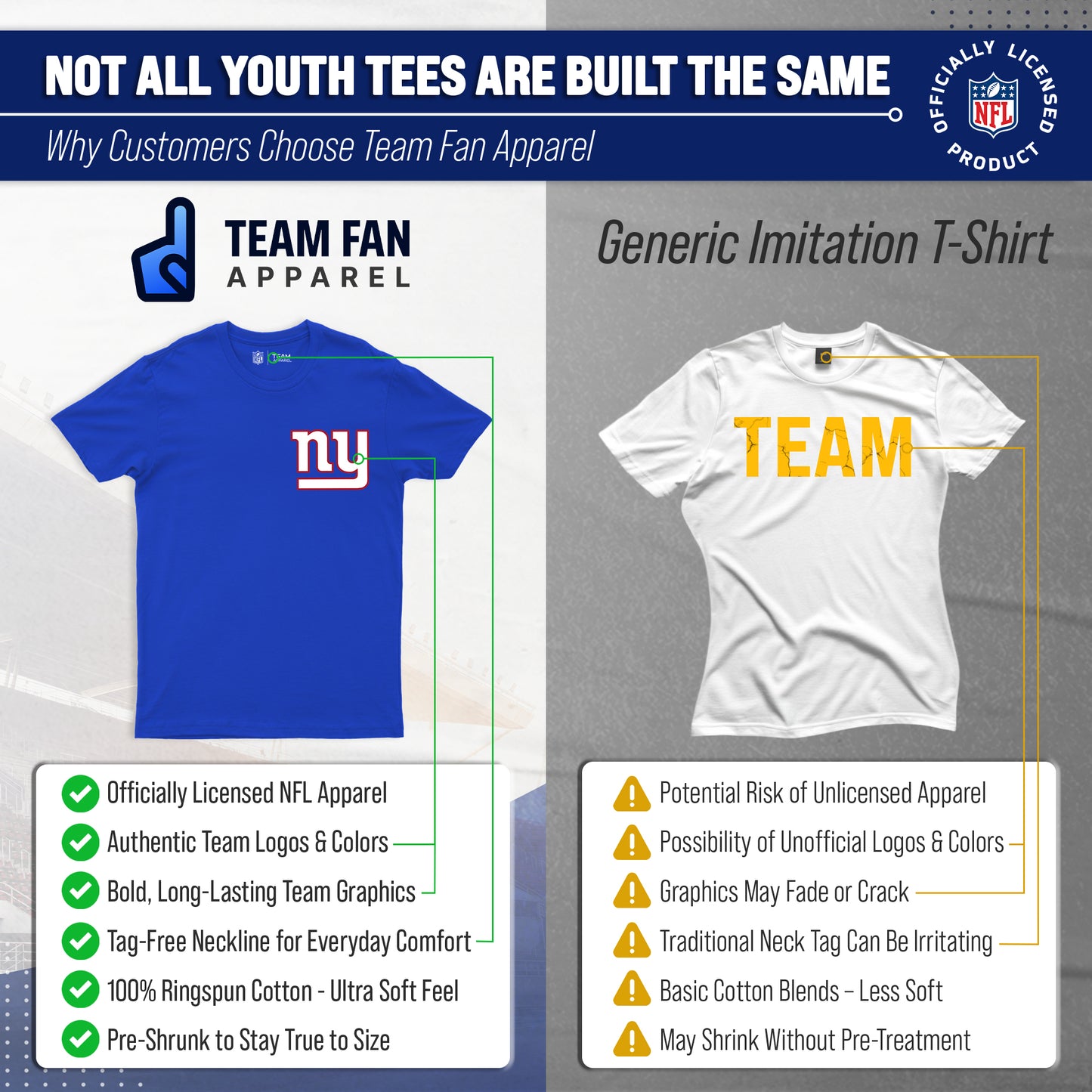 New York Giants Team Fan Apparel NFL Youth Final Countdown Tee- Pro Football T-Shirt For Boys & Girls - Royal