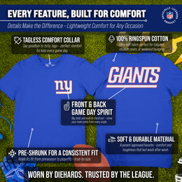 New York Giants Team Fan Apparel NFL Youth Final Countdown Tee- Pro Football T-Shirt For Boys & Girls - Royal