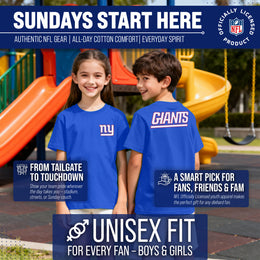 New York Giants Team Fan Apparel NFL Youth Final Countdown Tee- Pro Football T-Shirt For Boys & Girls - Royal