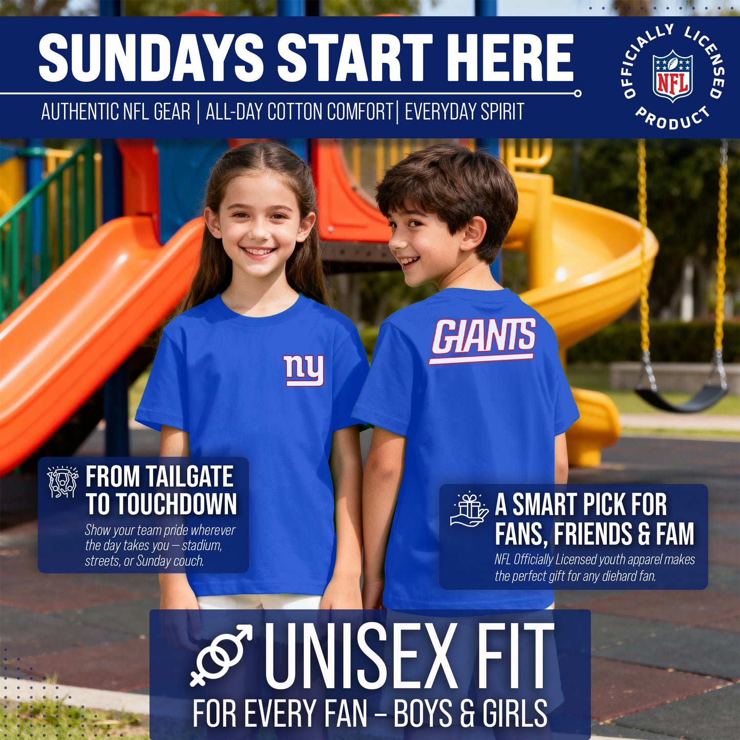 New York Giants Team Fan Apparel NFL Youth Final Countdown Tee- Pro Football T-Shirt For Boys & Girls - Royal
