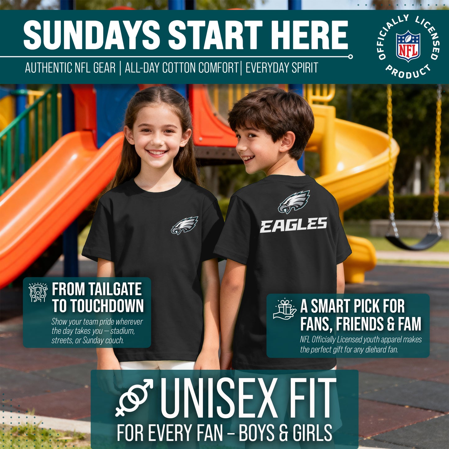 Philadelphia Eagles Team Fan Apparel NFL Youth Final Countdown Tee- Pro Football T-Shirt For Boys & Girls - Black