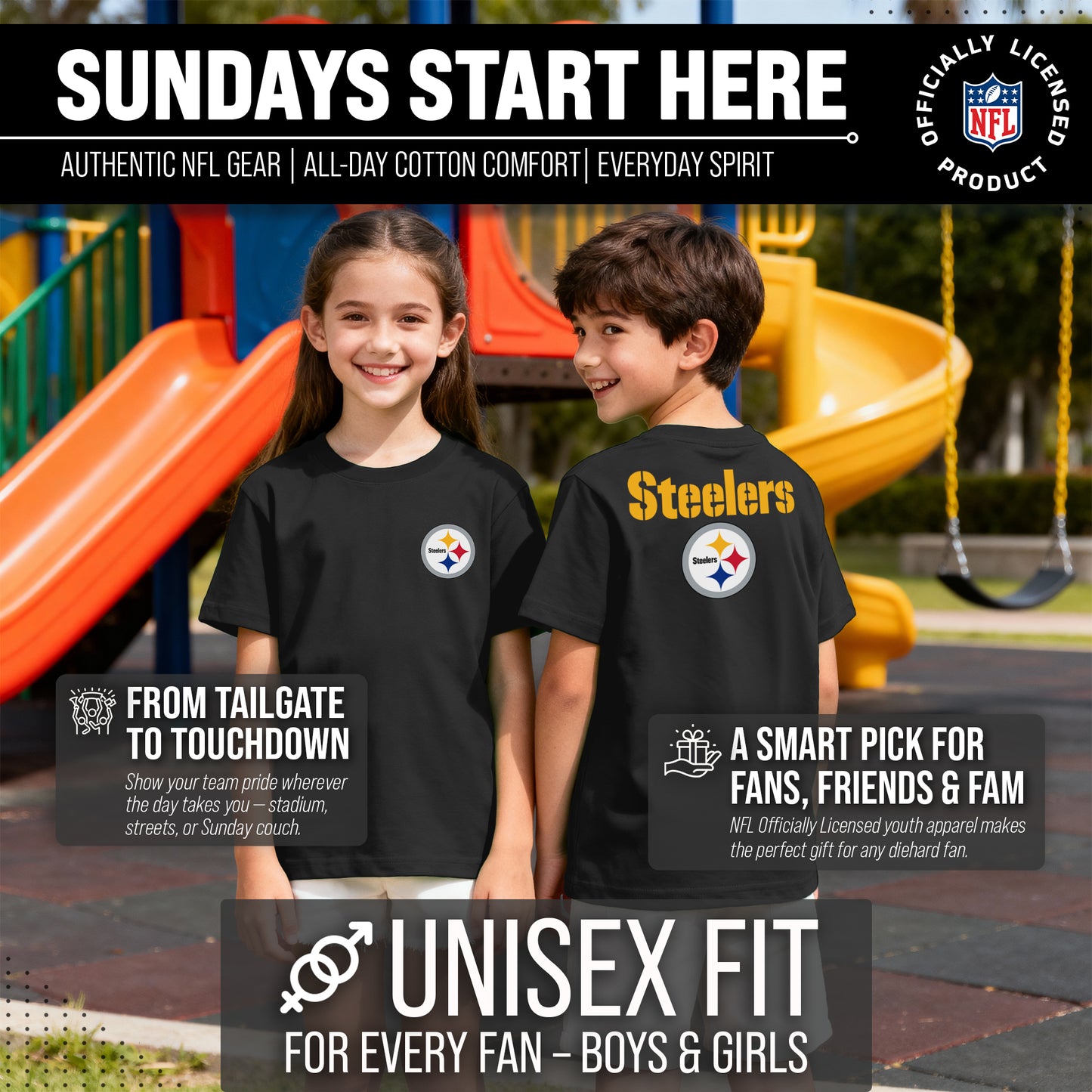 Pittsburgh Steelers Team Fan Apparel NFL Youth Final Countdown Tee- Pro Football T-Shirt For Boys & Girls - Black