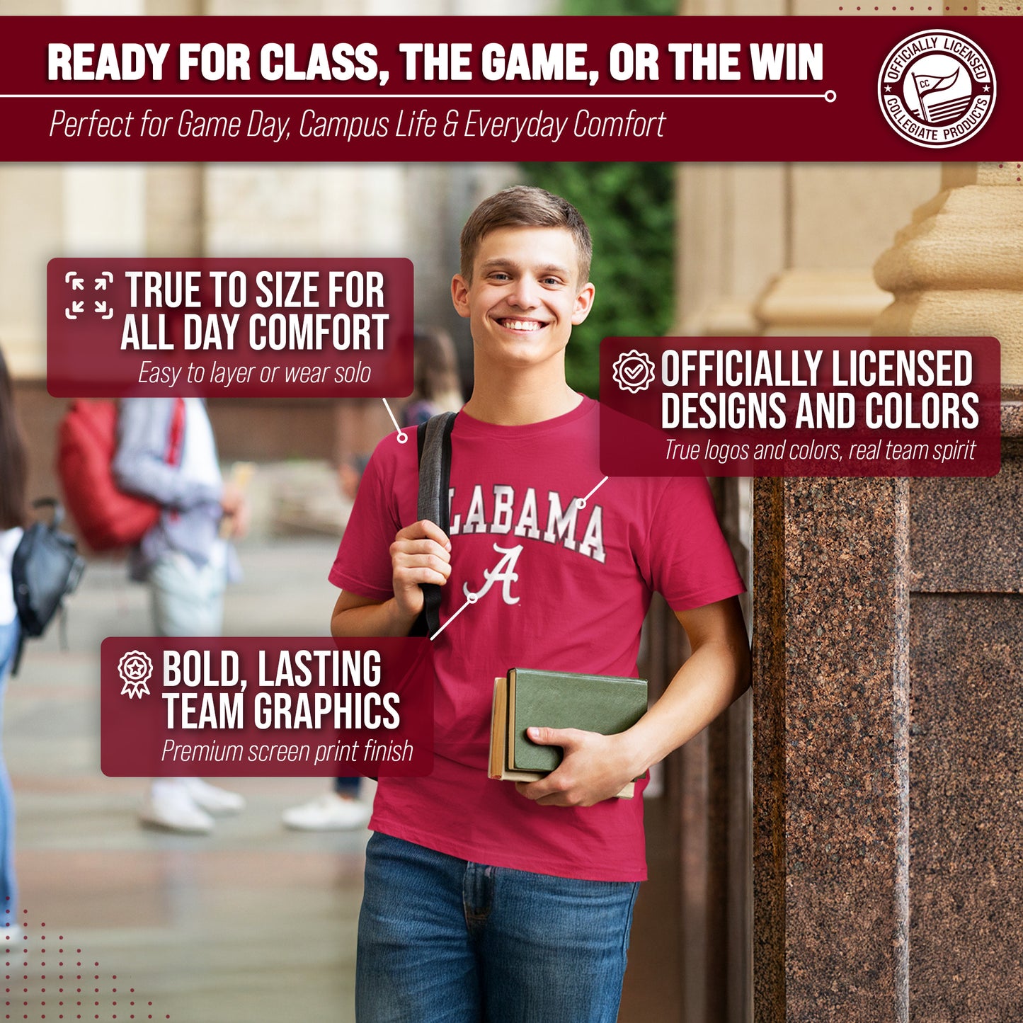Alabama Crimson Tide NCAA Adult Gameday Cotton T-Shirt - Crimson
