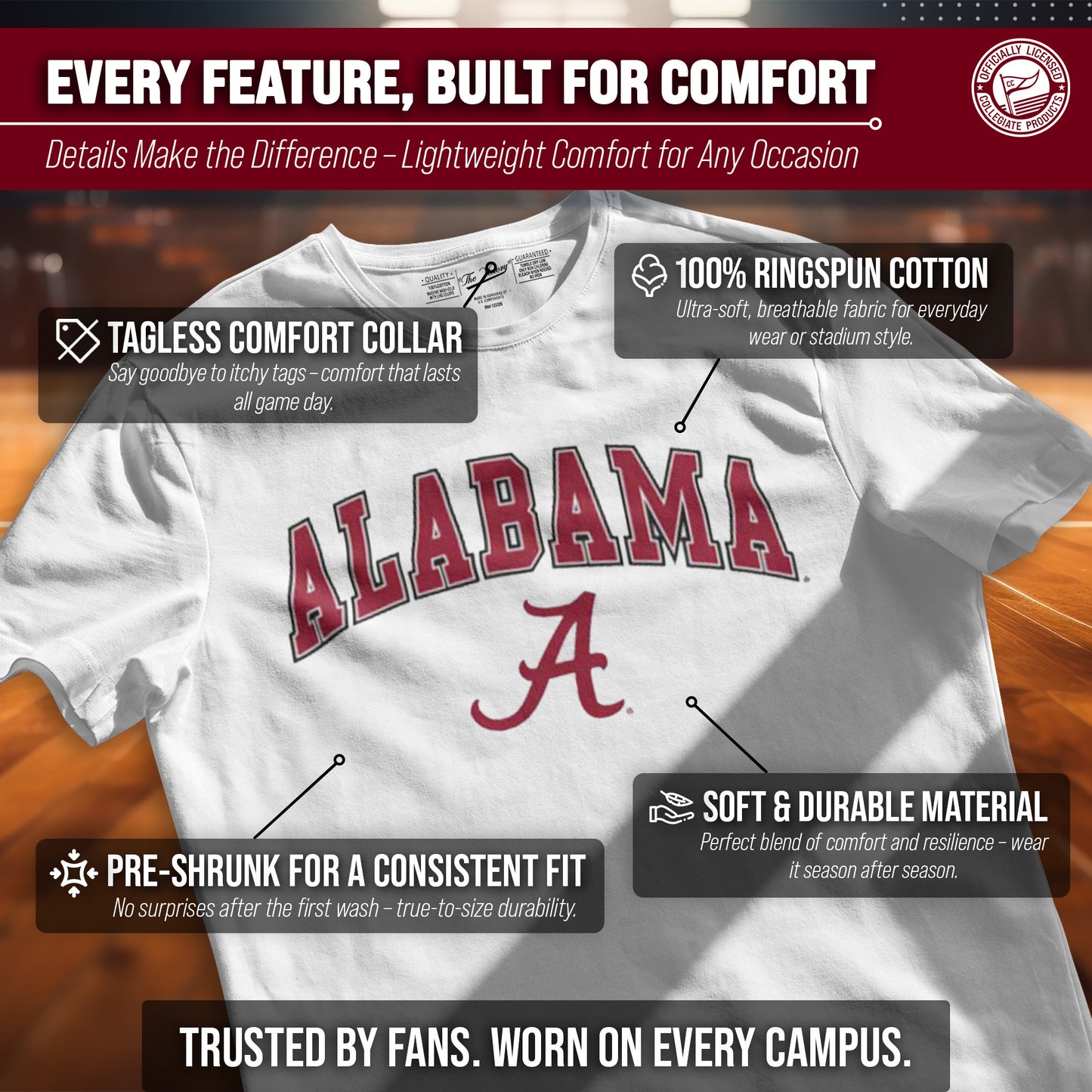 Alabama Crimson Tide NCAA Adult Gameday Cotton T-Shirt - White