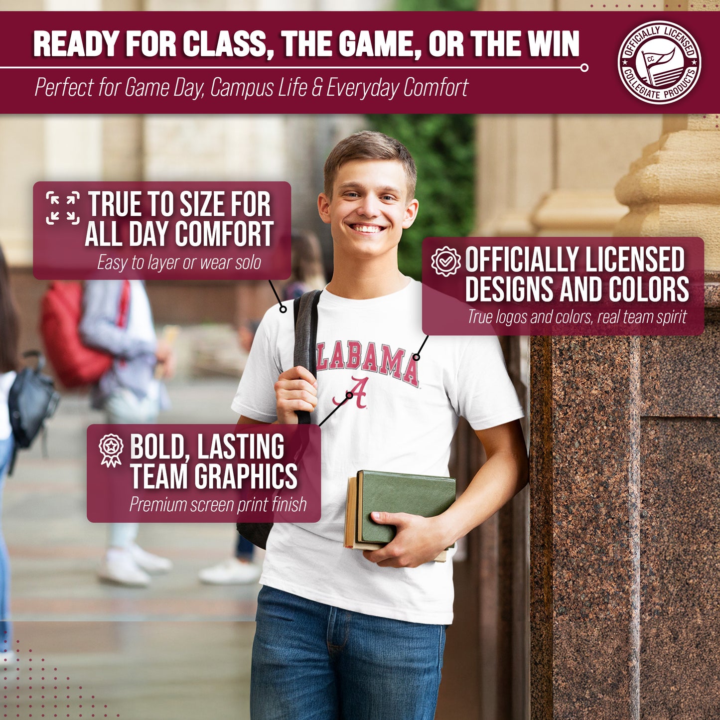 Alabama Crimson Tide NCAA Adult Gameday Cotton T-Shirt - White