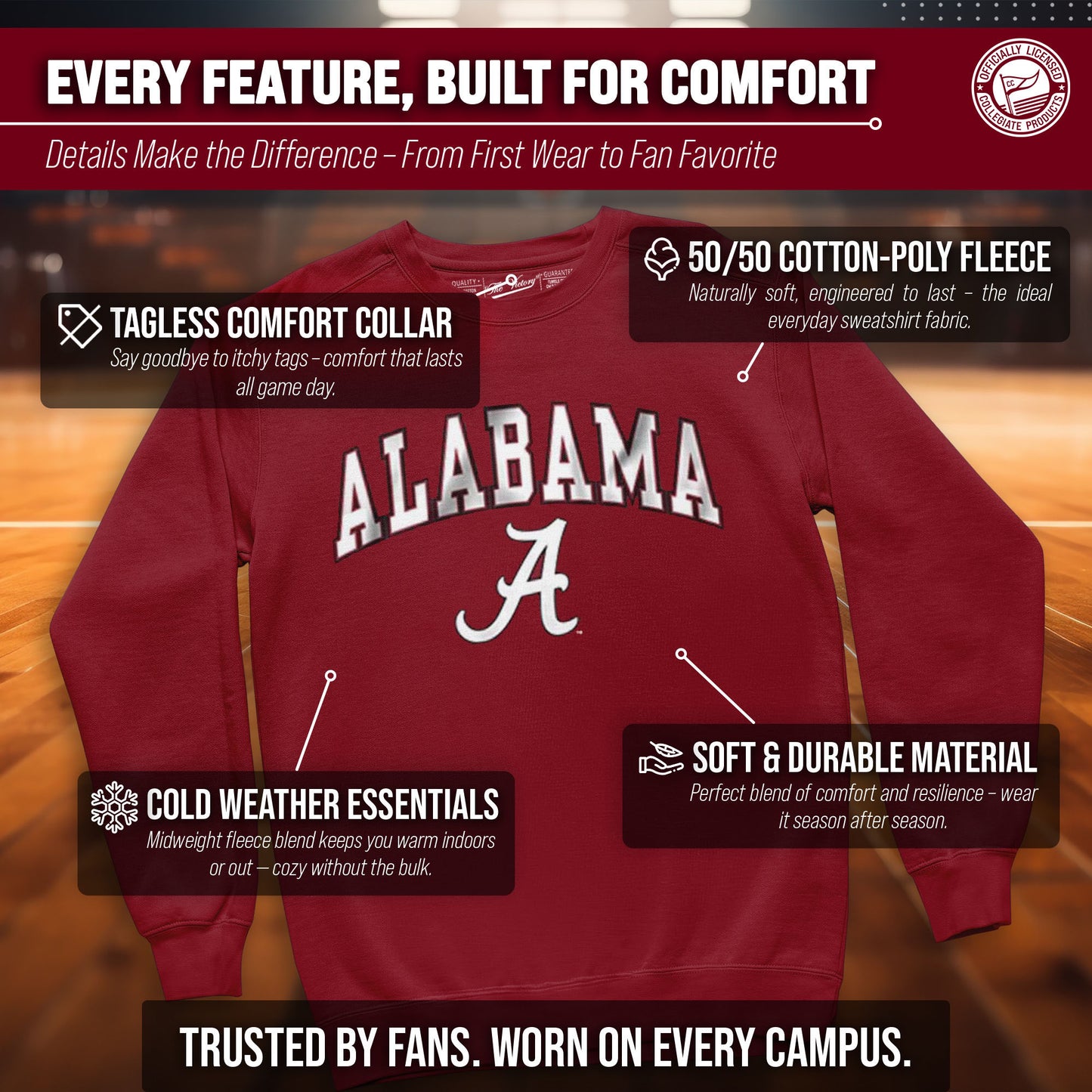 Alabama Crimson Tide Adult Arch & Logo Soft Style Gameday Crewneck Sweatshirt - Crimson