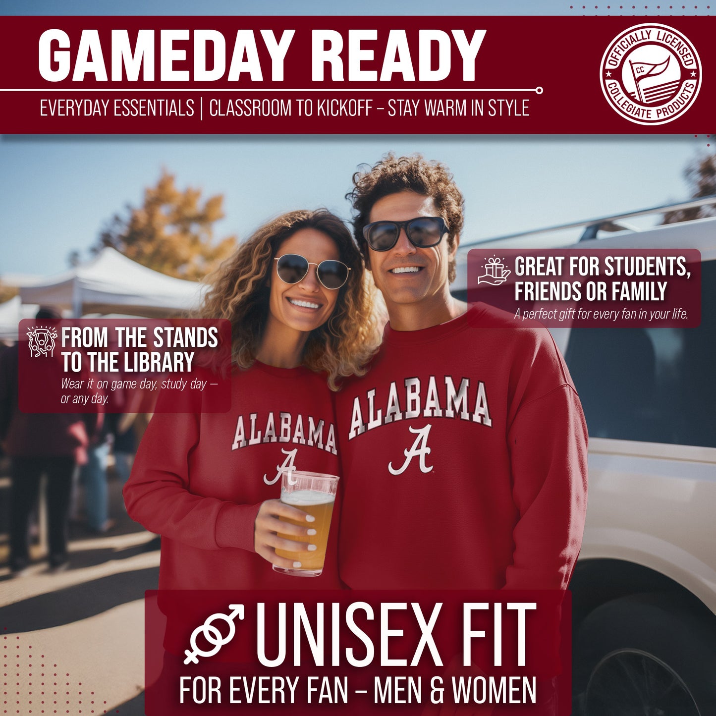 Alabama Crimson Tide Adult Arch & Logo Soft Style Gameday Crewneck Sweatshirt - Crimson