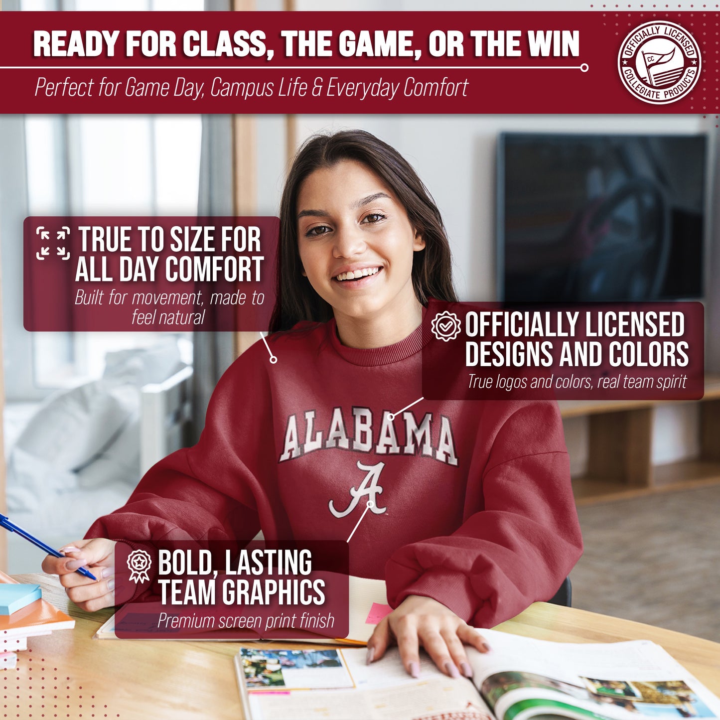 Alabama Crimson Tide Adult Arch & Logo Soft Style Gameday Crewneck Sweatshirt - Crimson