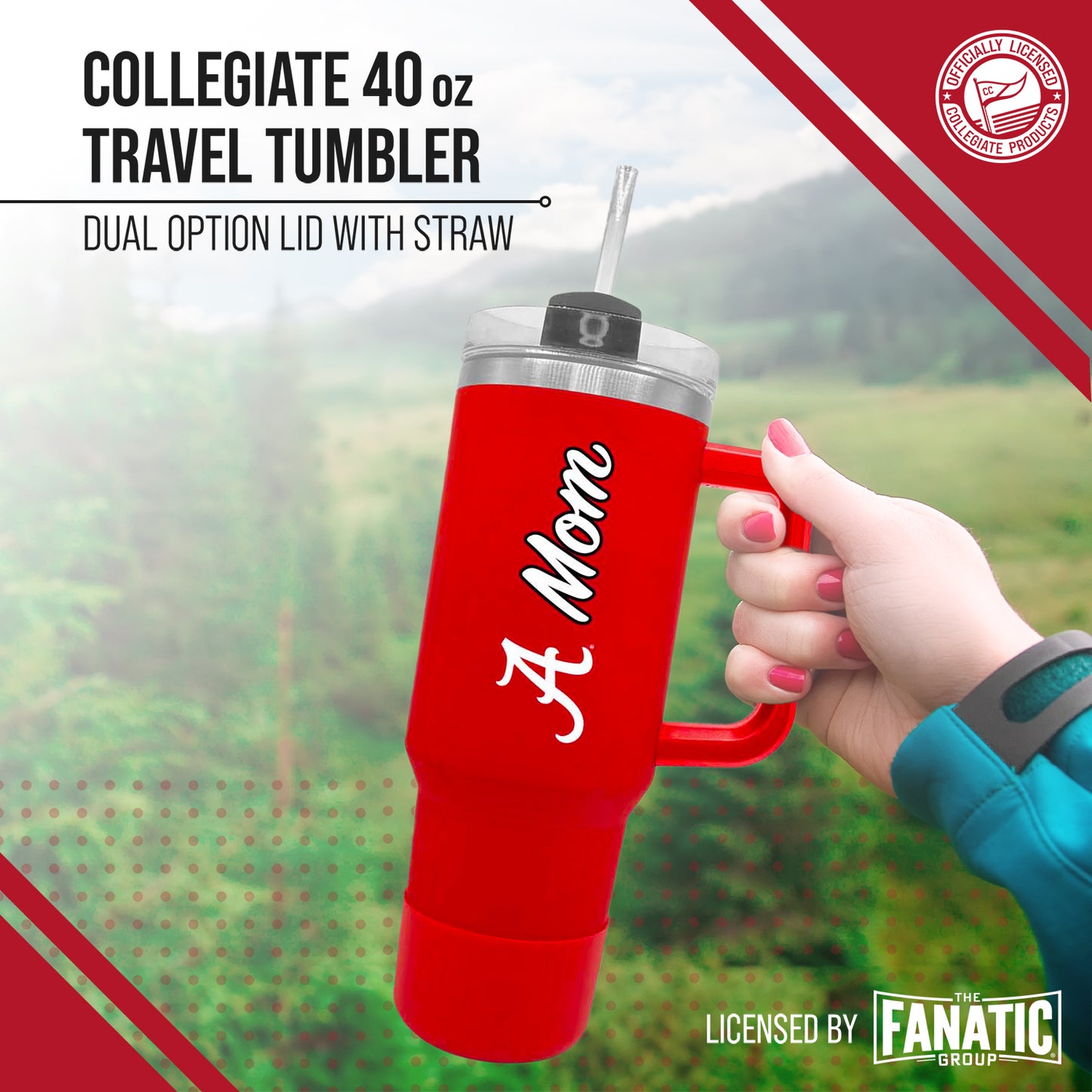 Alabama Crimson Tide Collegiate 40oz Stainless Steel Travel Tumbler with Handle for Mom - Crimson