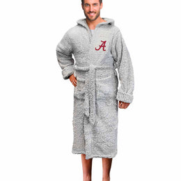 Alabama Crimson Tide NCAA Adult Plush Hooded Robe with Pockets - Gray