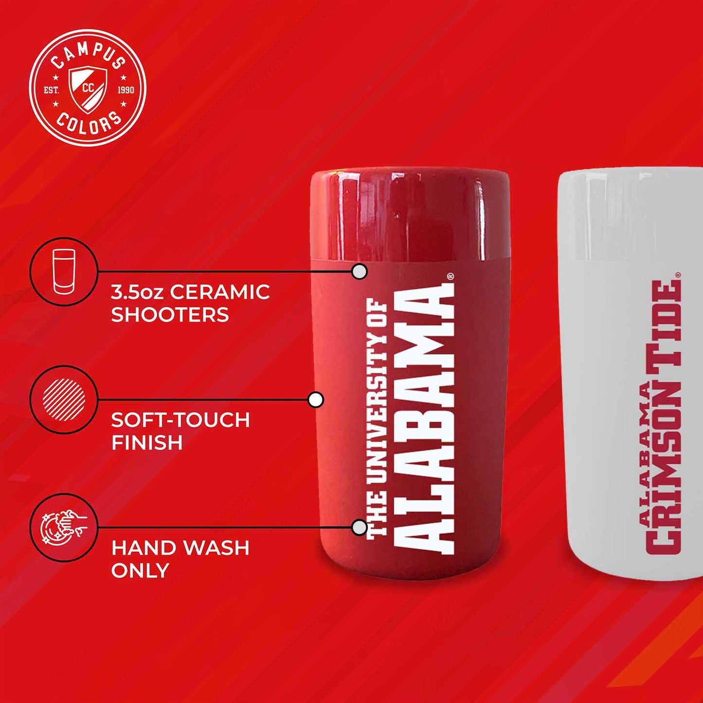 Alabama Crimson Tide College and University 2-Pack Shot Glasses - Team Color