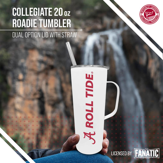 Alabama Crimson Tide NCAA Stainless Steel 20oz Roadie With Handle & Dual Option Lid With Straw - White