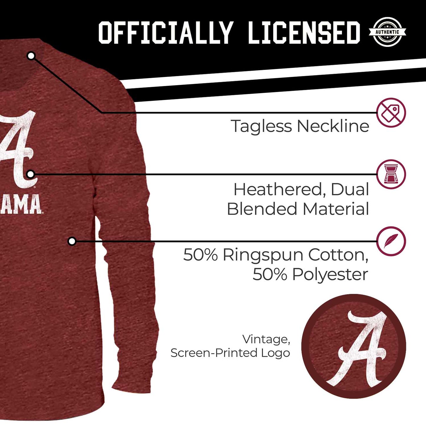 Alabama Crimson Tide NCAA MVP Adult Long-Sleeve Shirt - Crimson