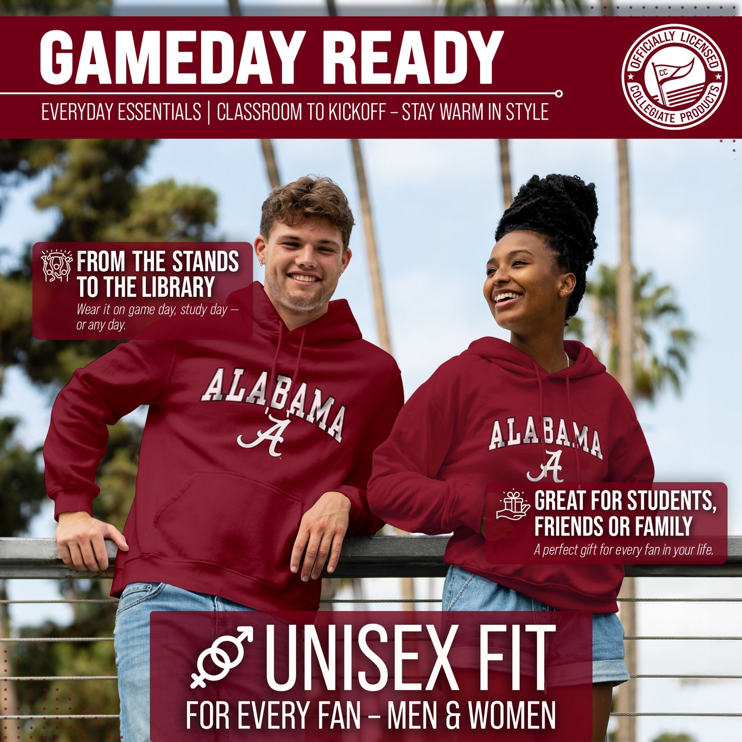 Alabama Crimson Tide Adult Arch & Logo Soft Style Gameday Hooded Sweatshirt - Crimson